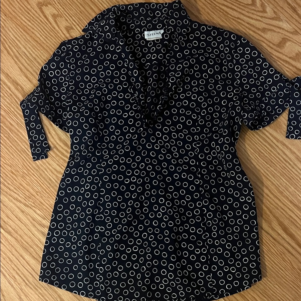 Steena Black Blouse with White Circle Design